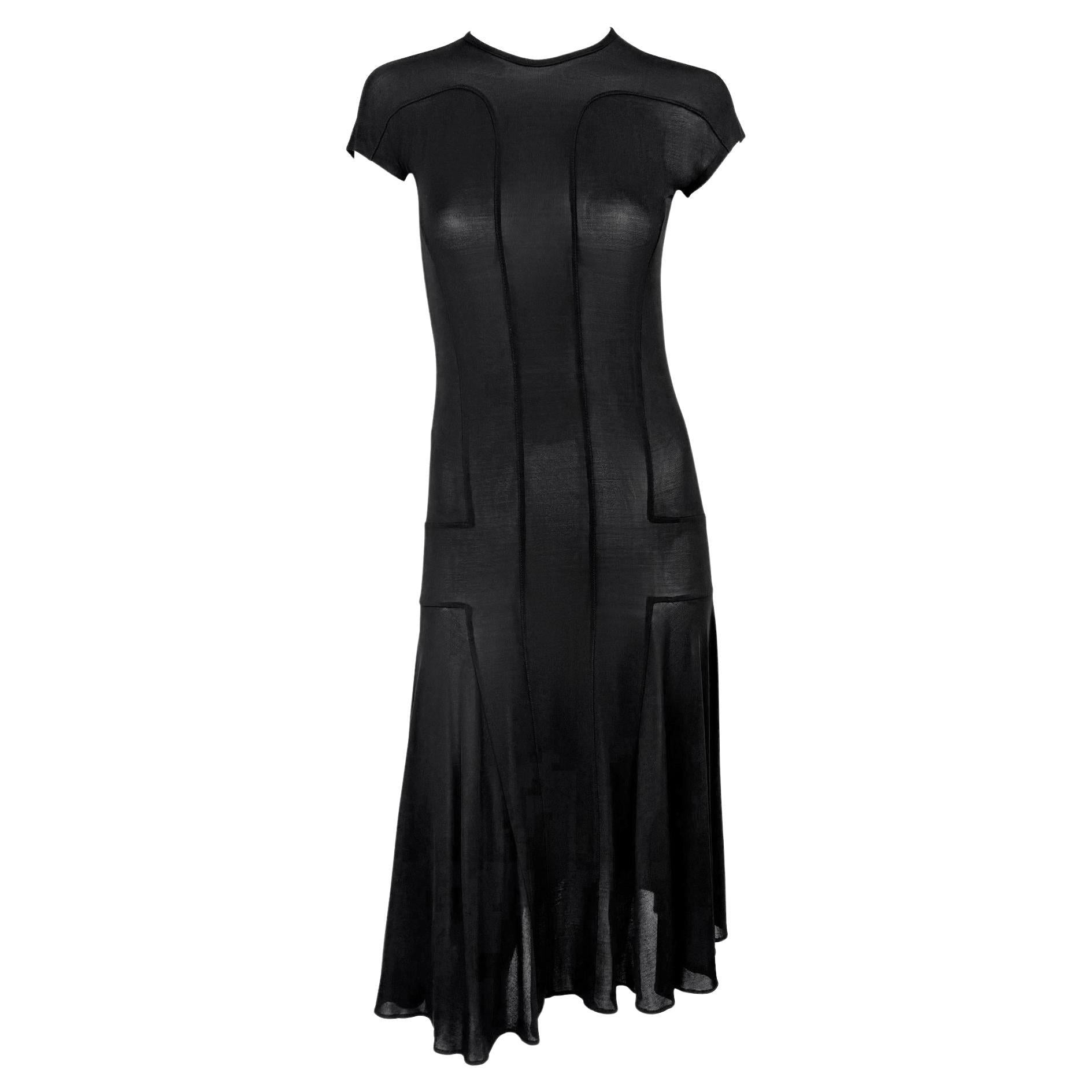 NWT S/S 2002 Calvin Klein Collection Runway Sheer Black Bodycon Flare Midi Dress