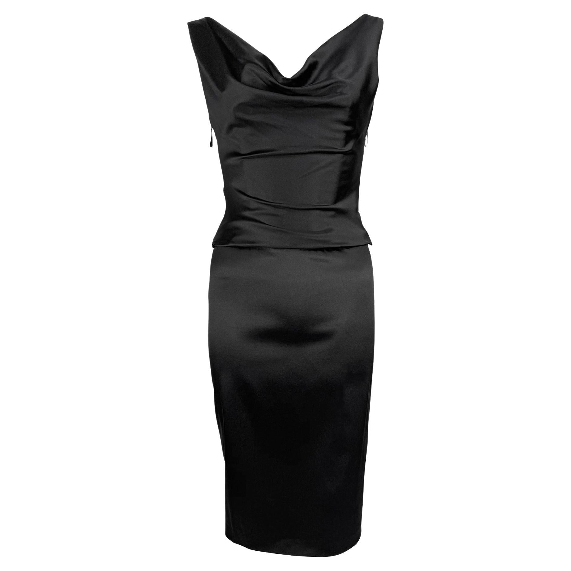 F/W 2003 Stella McCartney Runway Black Satin Corseted Cowl Cocktail Dress