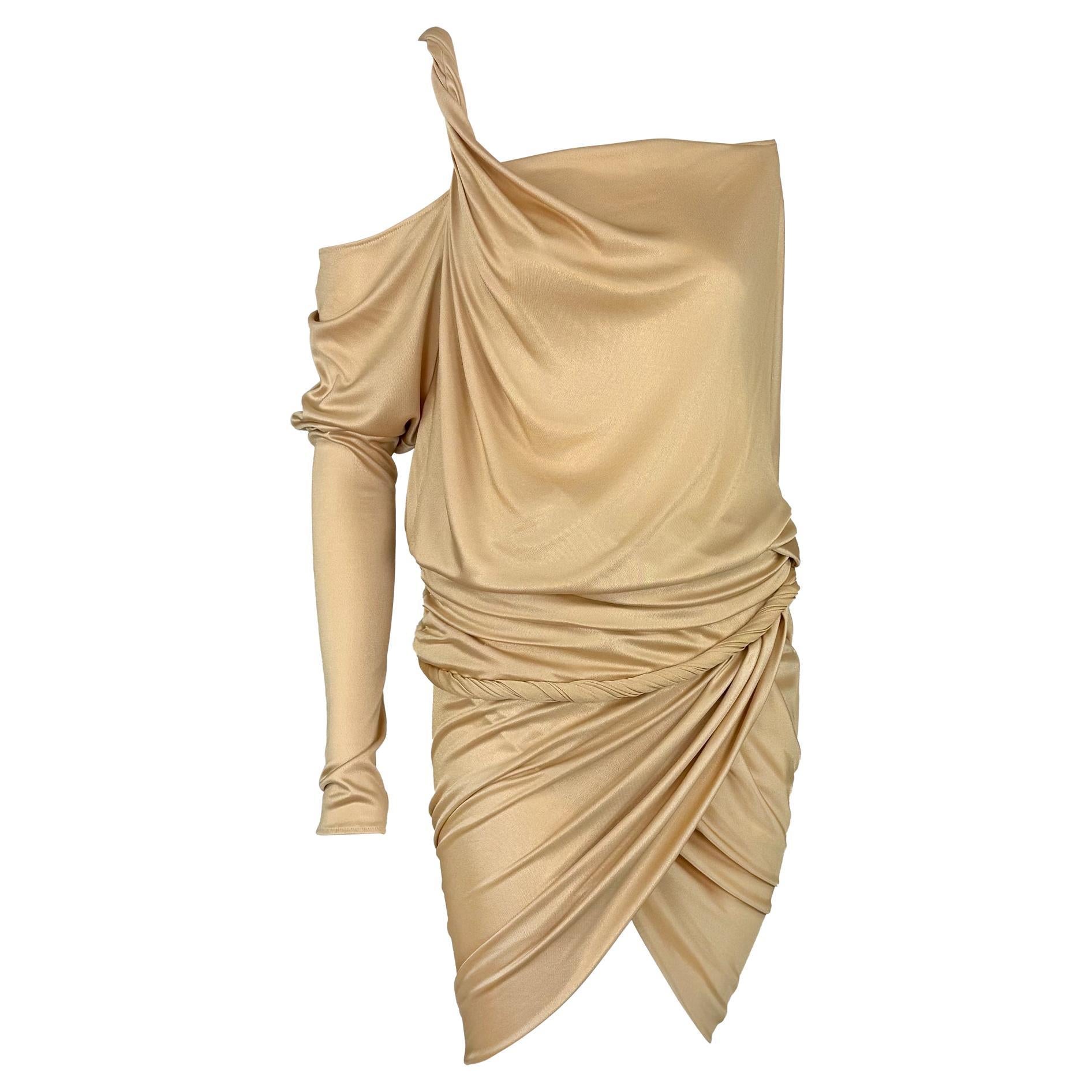NWT F/W 2008 Emanuel Ungaro Runway Draped Beige Viscose Wrap Style Mini Dress
