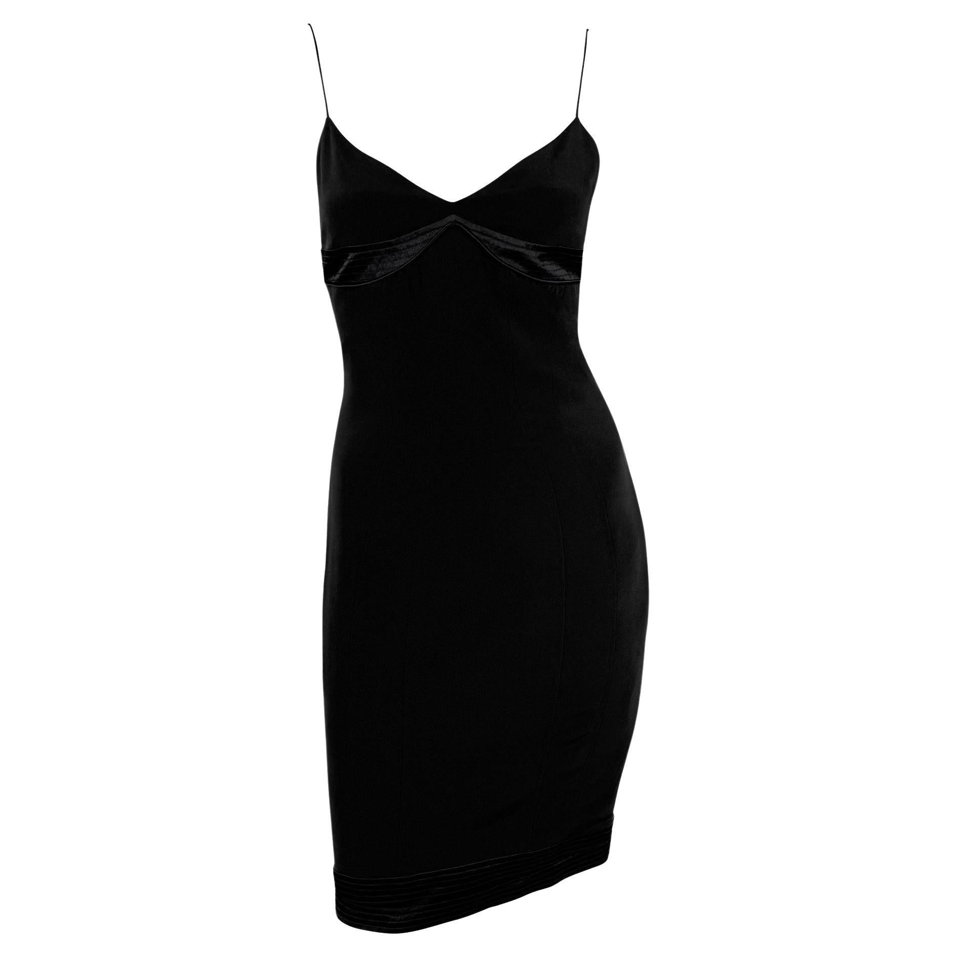 2000s Yigal Azrouël Black Satin Trim Hourglass Panel Slip Dress