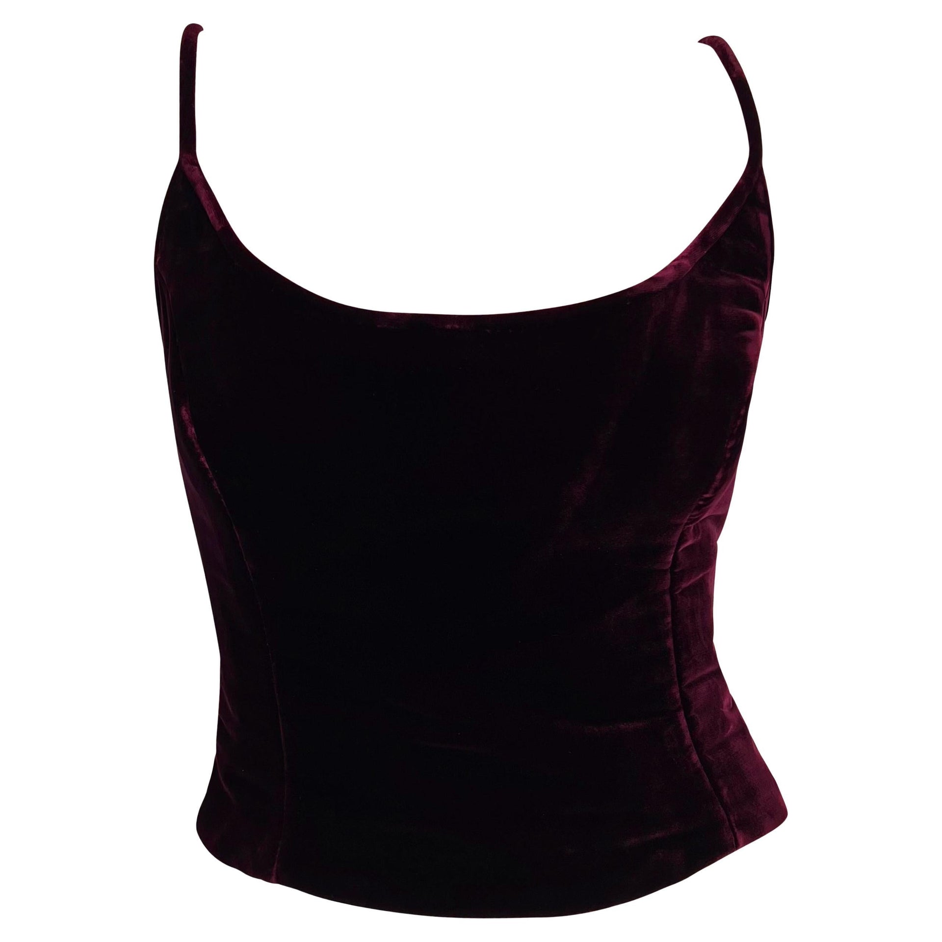 2000s Gianfranco Ferré Deep Burgundy Velvet Cami Style Tank Top
