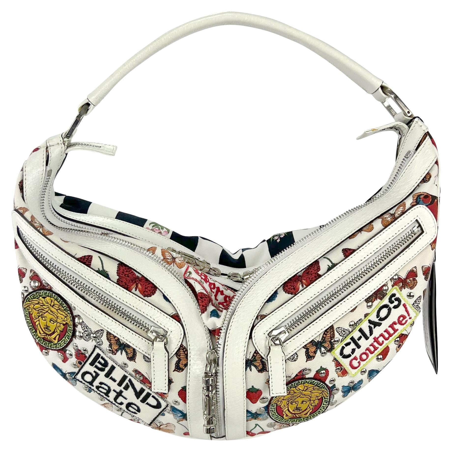NWT S/S 2005 Versace by Donatella Chaos Couture White Crescent Shoulder Bag