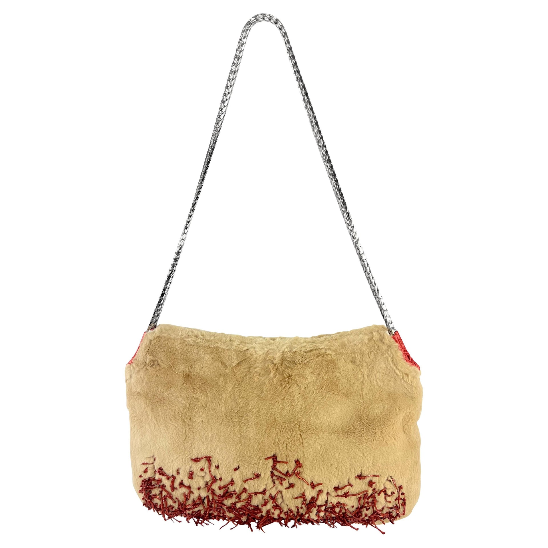F/W 1999 Gianni Versace by Donatella Camel Tone Fur Coral Chain Shoulder Bag