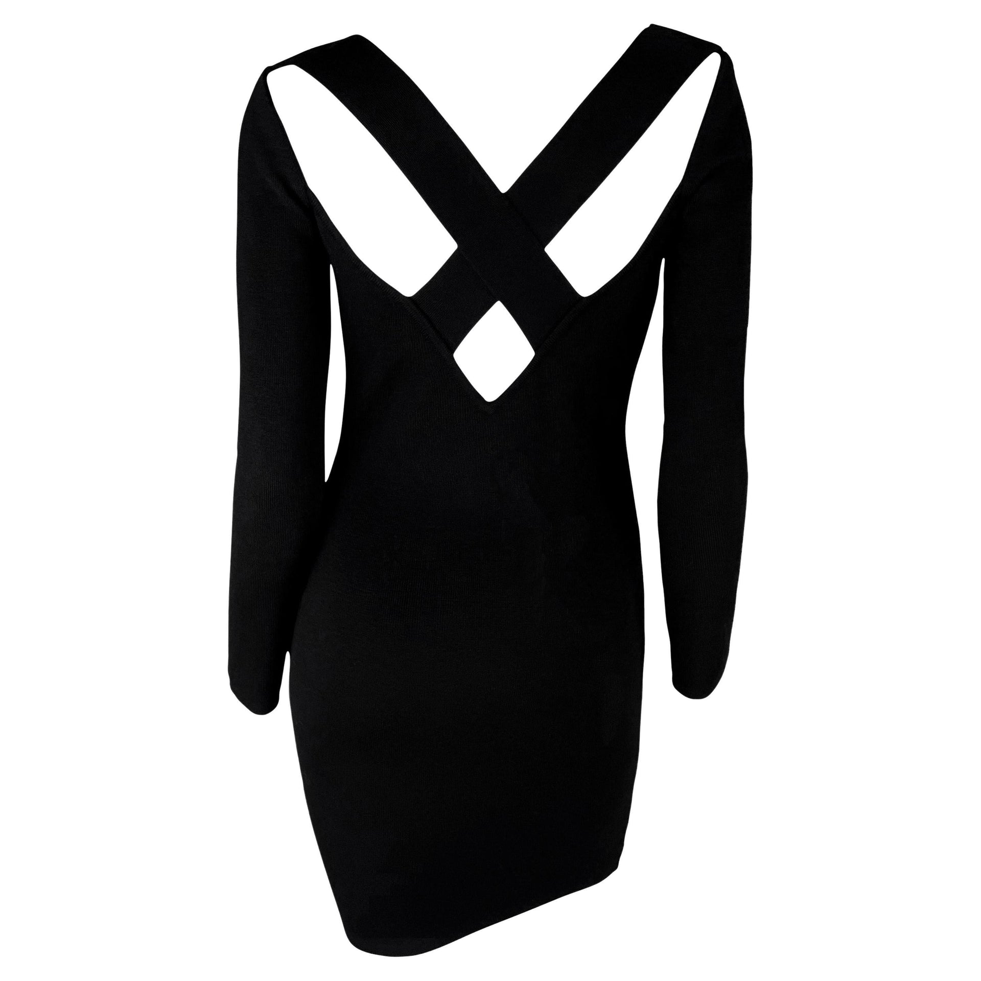 Early 1990s Dolce & Gabbana Backless Black Knit Wool Bodycon Long Sleeve Dress