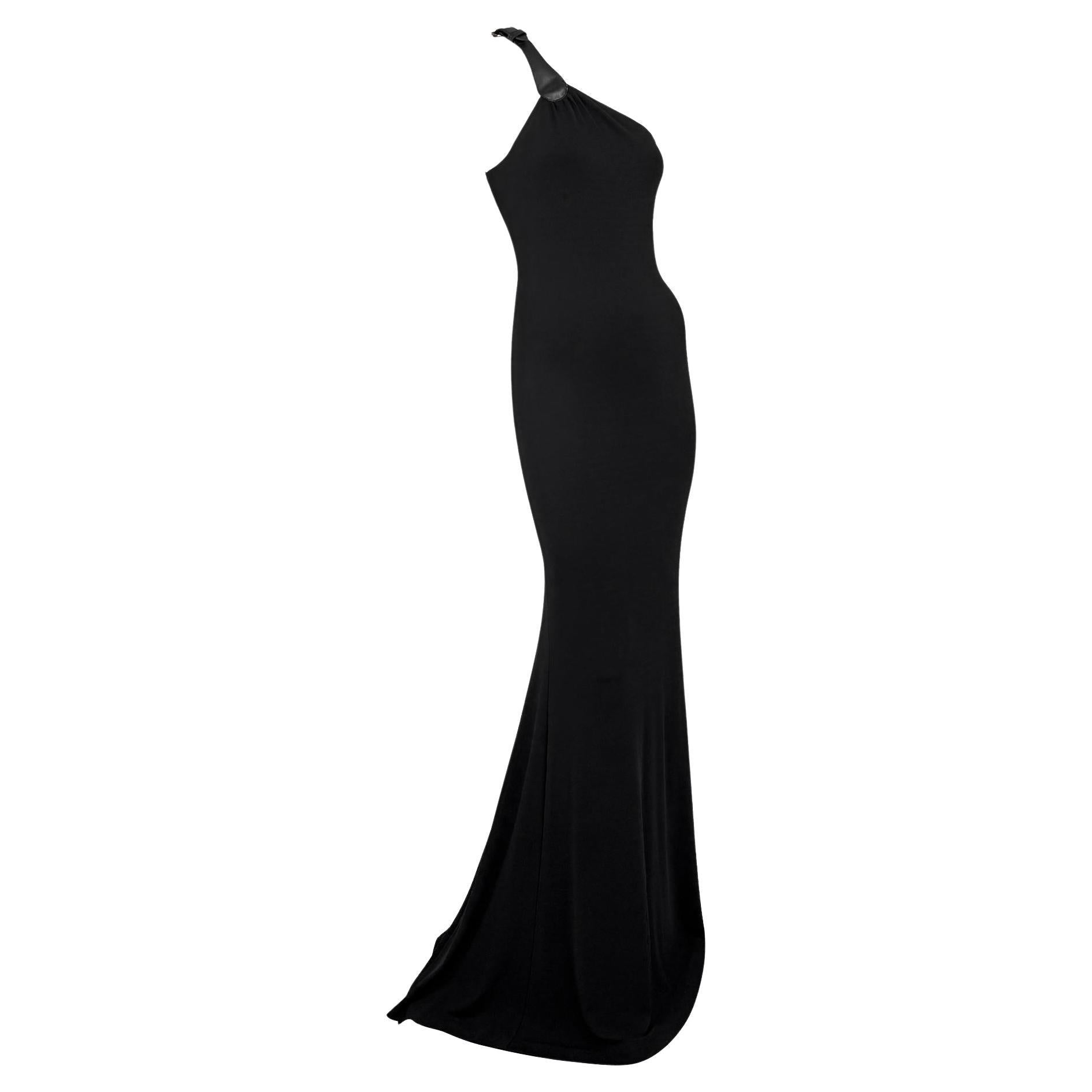 F/W 2001 Michael Kors Runway Black Leather Asymmetric Strap Bodycon Sample Gown