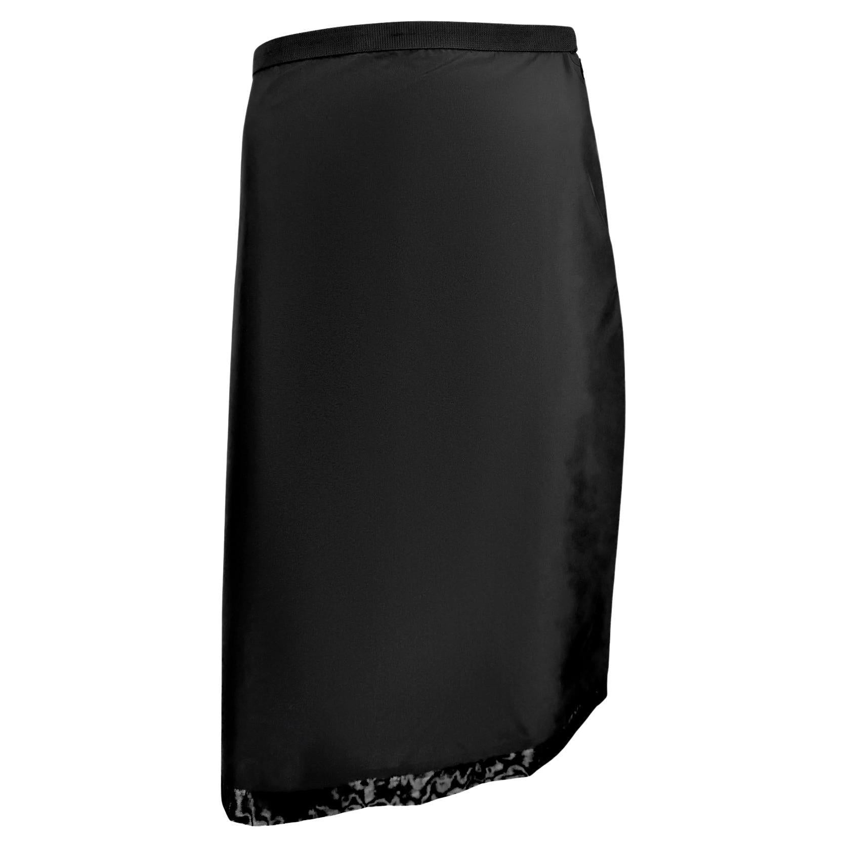 1999 Gucci by Tom Ford Black Nylon Mesh Trim Skirt