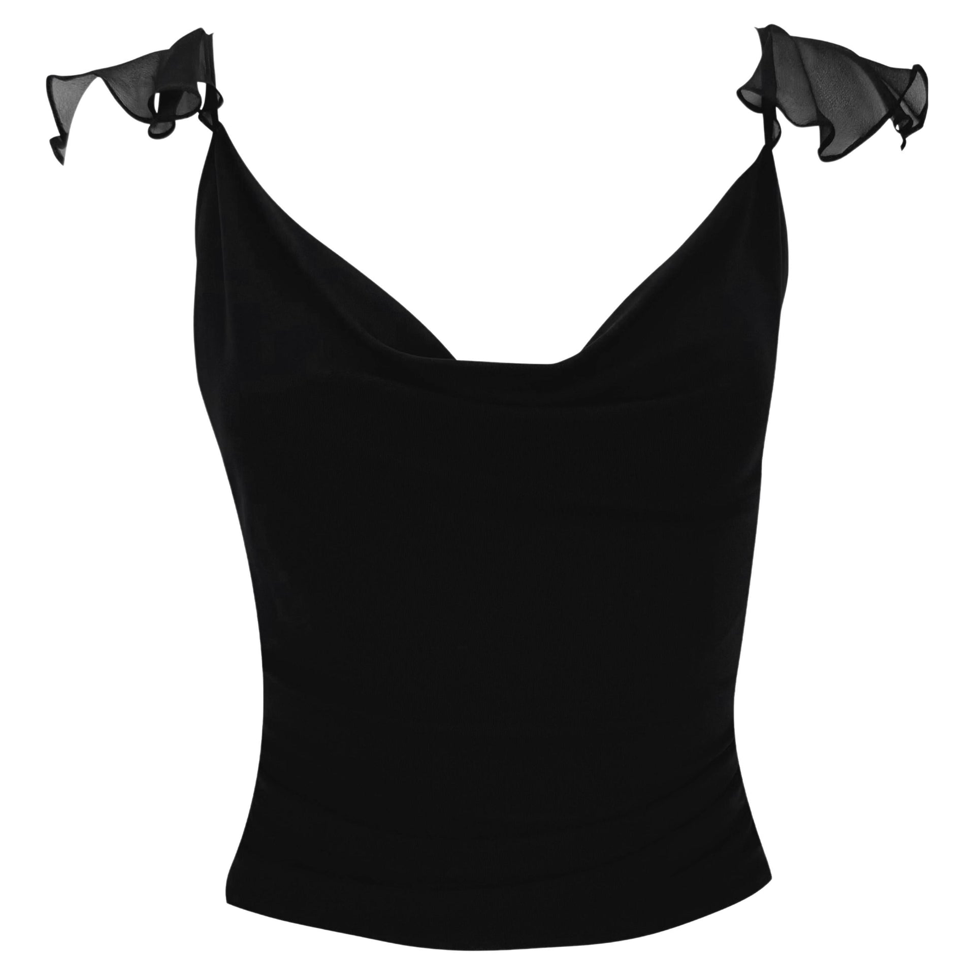 Early 2000s Yigal Azrouël Ruffle Chiffon Backless Stretch Cowl Tank Top