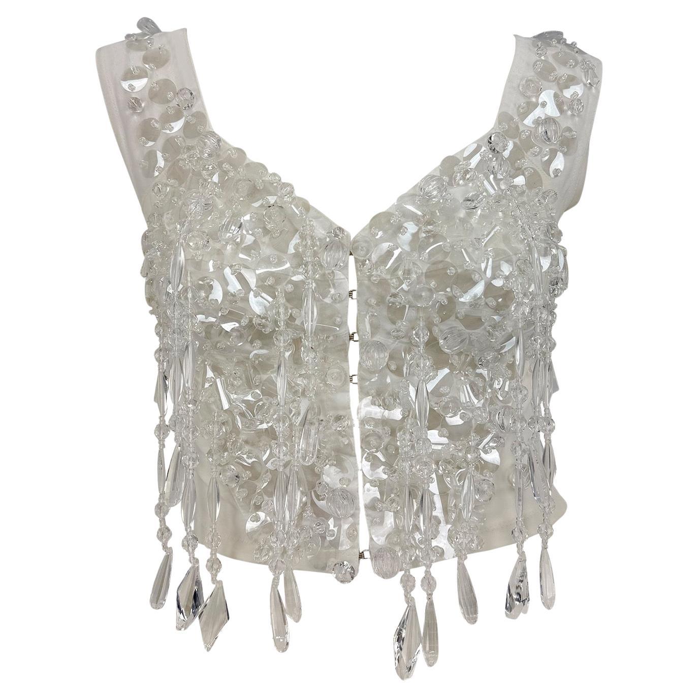 S/S 1990 Dolce & Gabbana Runway Crystal Beaded Fringe Bustier Corset Top