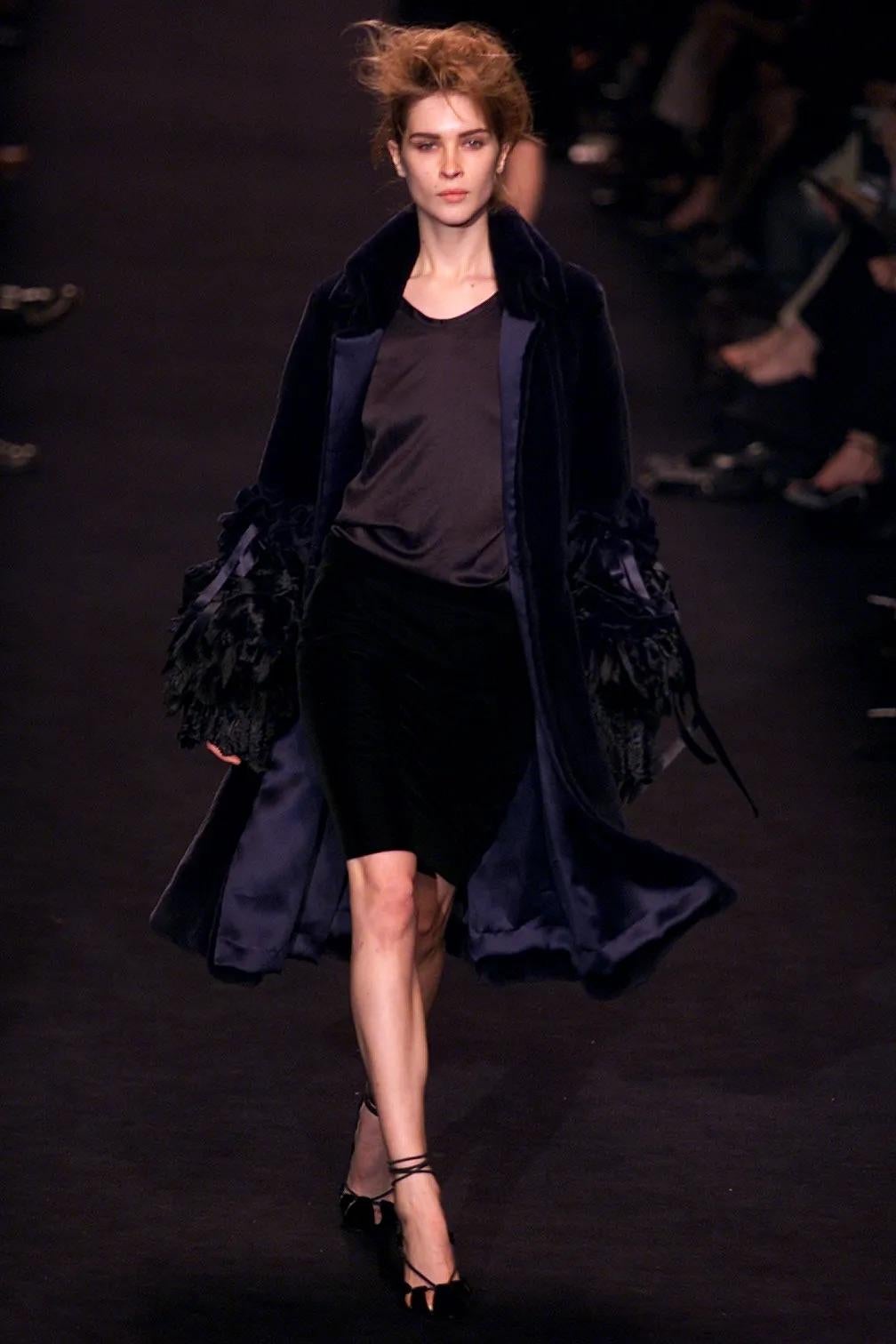 F/W 2002 Yves Saint Laurent by Tom Ford Black Shaved Mink Fur Bell Cuff Coat