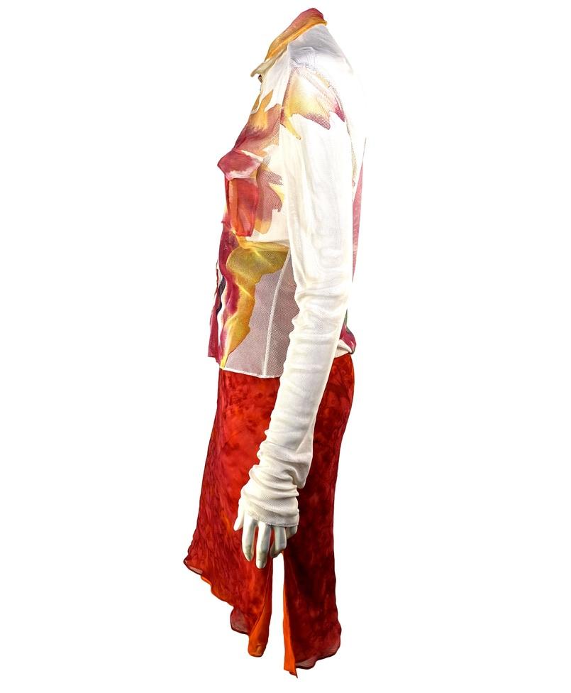 S/S 2001 Christian Dior by John Galliano Belted Mesh Tie-Dye Top Skirt Set