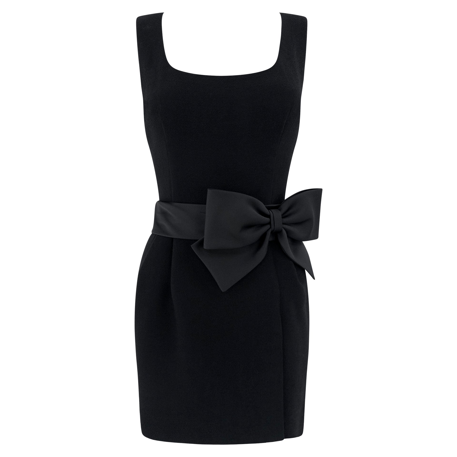 F/W 1995 Dolce & Gabbana Runway Black Satin Bow Sleeveless Mini Dress