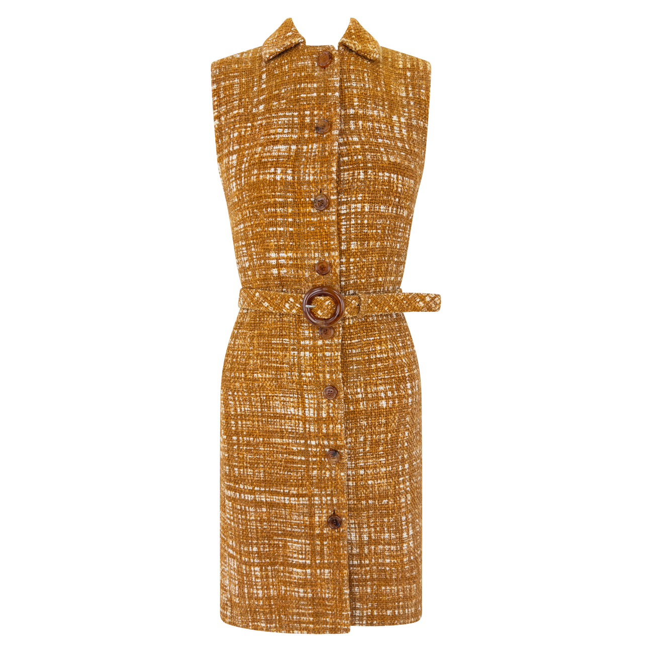 S/S 1996 Prada 'Ugly Chic' Orange Tweed Belted Sleeveless Dress
