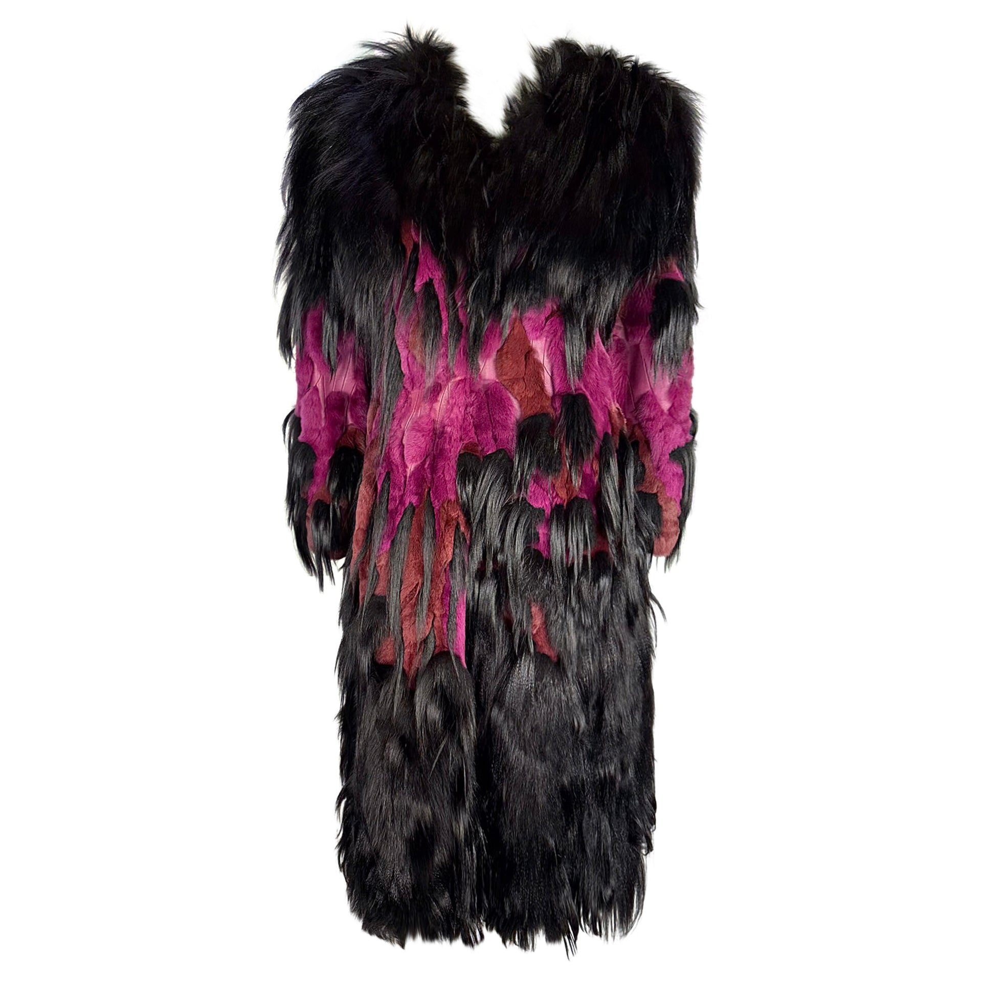 NWT F/W 2001 Thierry Mugler Couture Black Purple 'Beasts' Oversized Fur Coat
