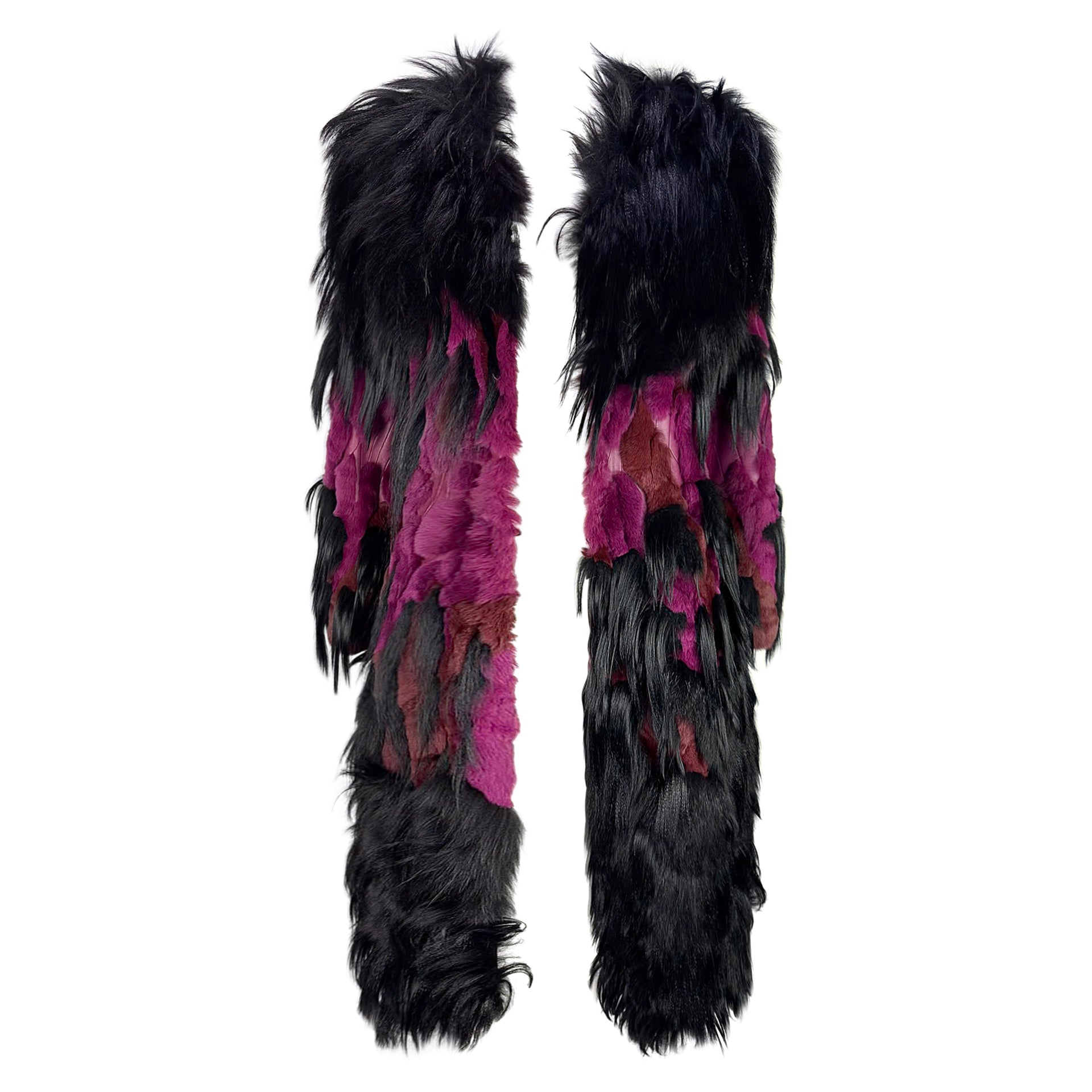 NWT F/W 2001 Thierry Mugler Couture Black Purple 'Beasts' Oversized Fur Coat