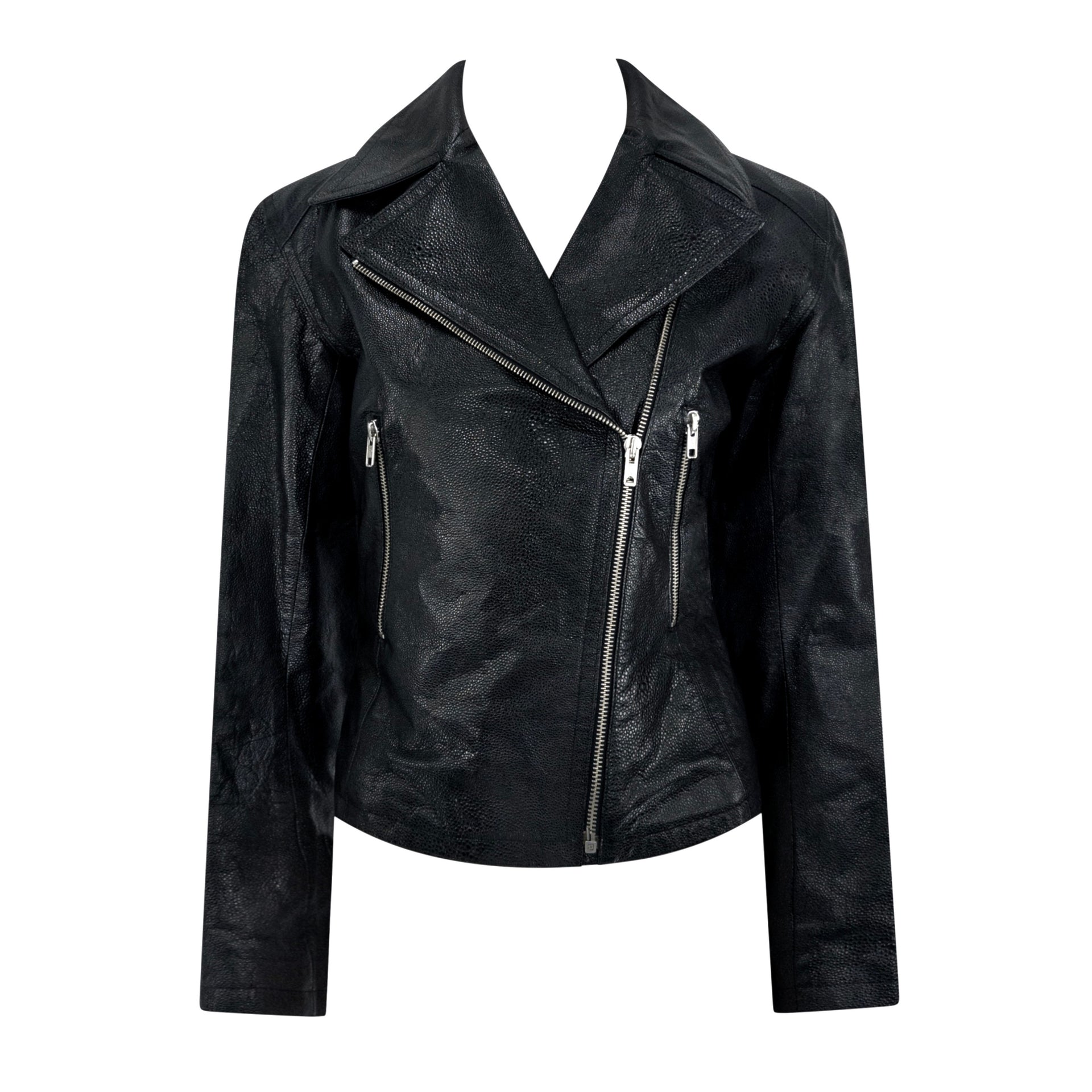 F/W 1990 Azzedine Alaïa Black Shagreen Embossed Leather Moto Jacket