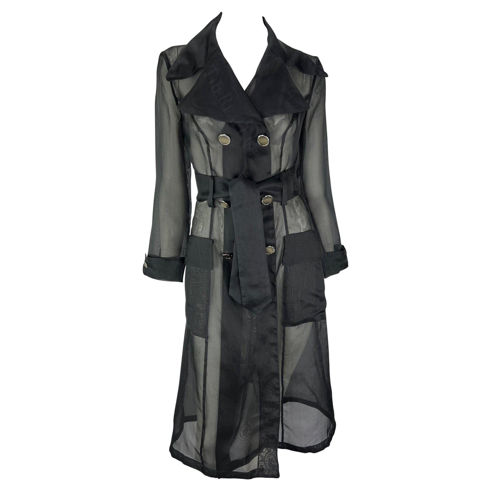 S/S 1995 Dolce & Gabbana Runway Black Sheer Silk Double Breasted Trench Coat