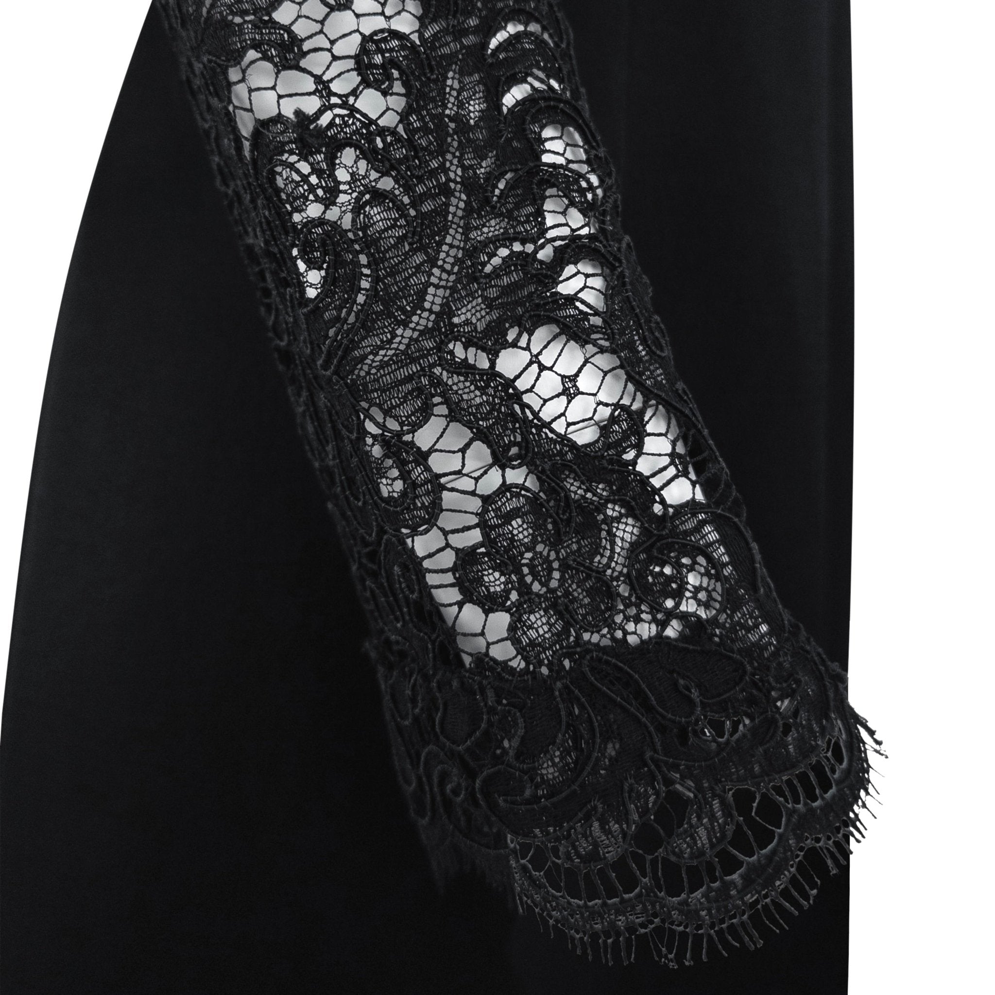 1960s Givenchy Haute Couture Black Satin Lace Sleeve A - Line Gown - RealList