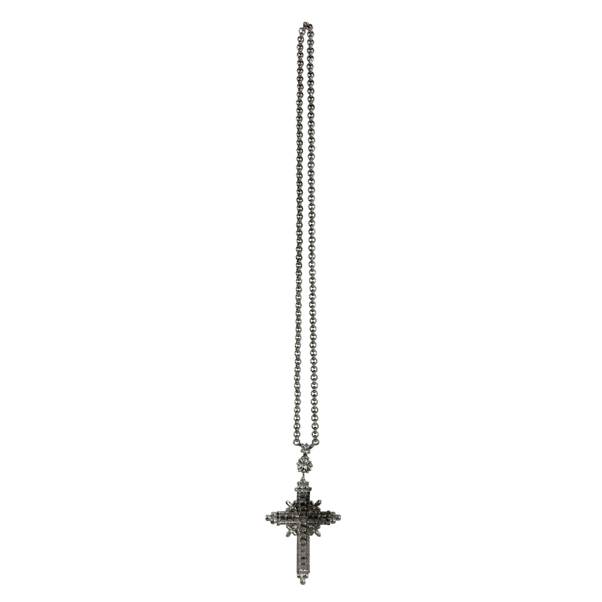 1970s Christian Dior Oversized Emerald Green Rhinestone Silver Crucifix Necklace - RealList