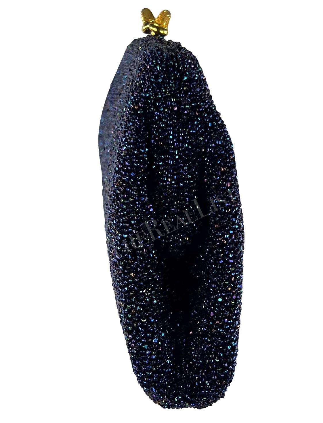 1970s Gucci Iridescent Blue Caviar Beaded Mini Evening Kiss - Lock Clutch - RealList