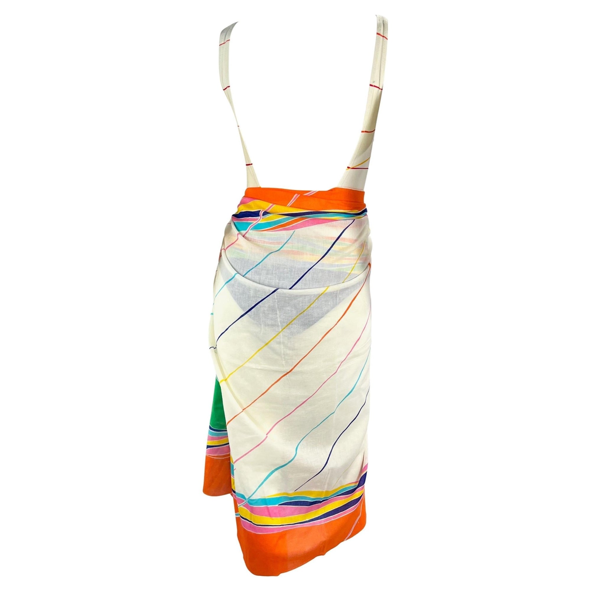 1970s Gucci White Stripe Blue Bathing Suit with Matching Pareo Shawl Cover Up Set - RealList