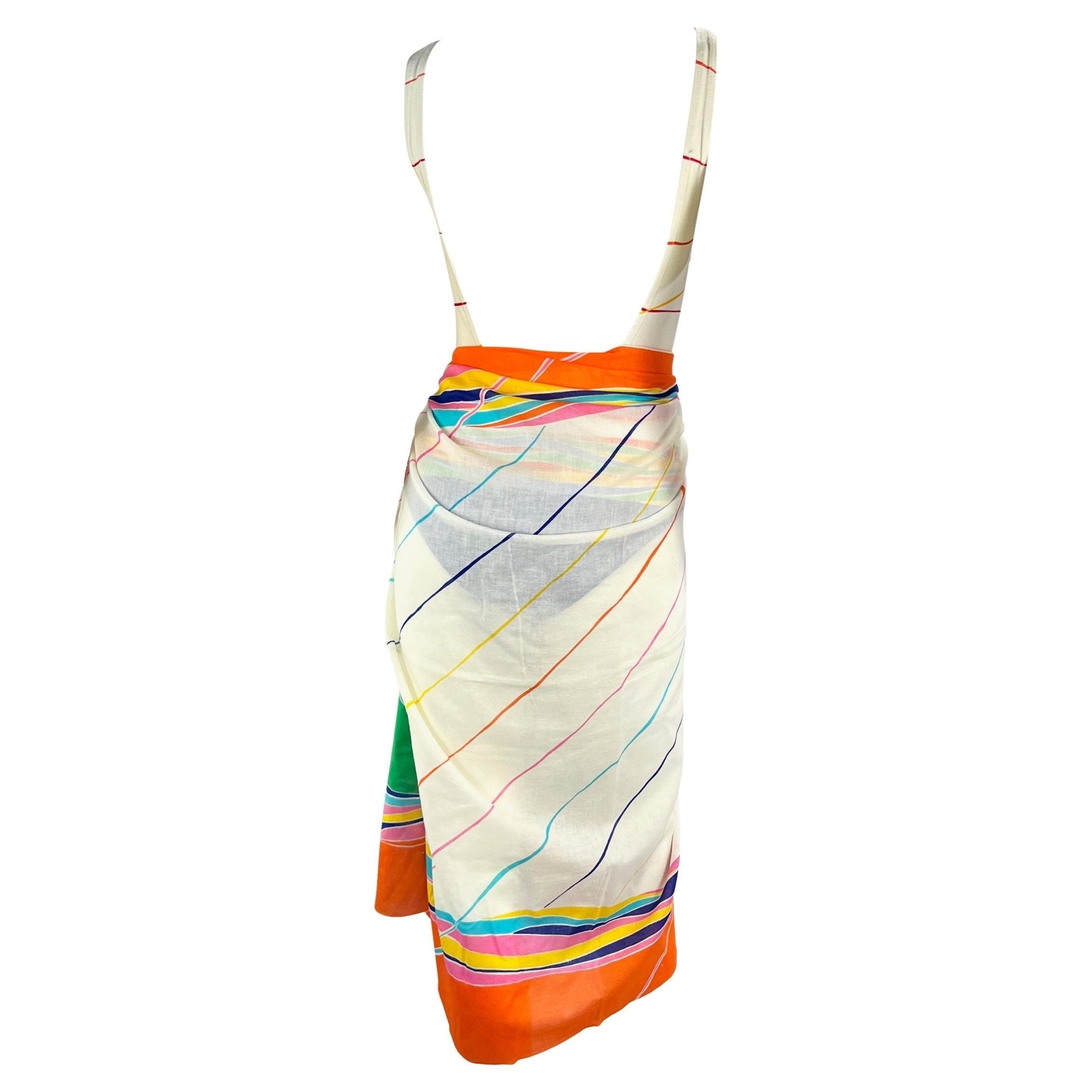 1970s Gucci White Stripe Blue Bathing Suit with Matching Pareo Shawl Cover Up Set - RealList