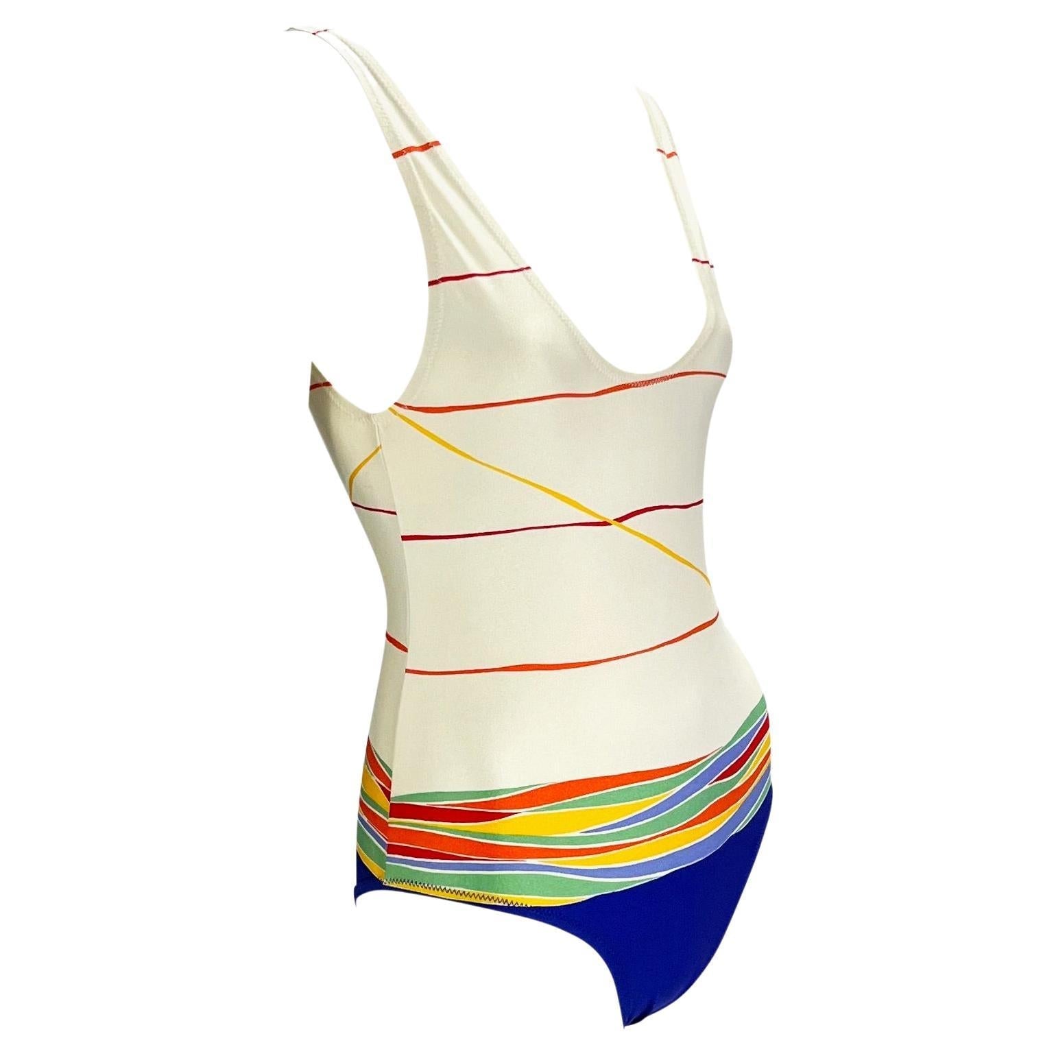 1970s Gucci White Stripe Blue Bathing Suit with Matching Pareo Shawl Cover Up Set - RealList