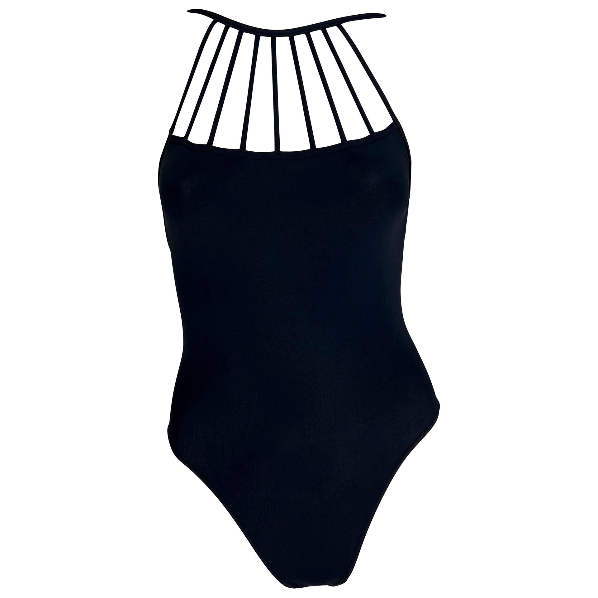 S/S 1998 Herve Leger Black One Piece Body Suit Swimsuit Bodysuit