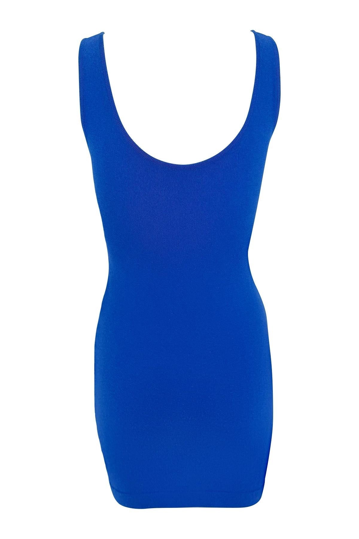 1980s Donna Karan Blue Bodycon Knit V Neck Plunging Cocktail Dress - RealList