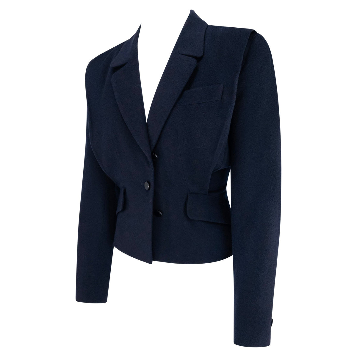 1980s Donna Karan Navy Blue Felted Wool Cashmere Blazer - RealList