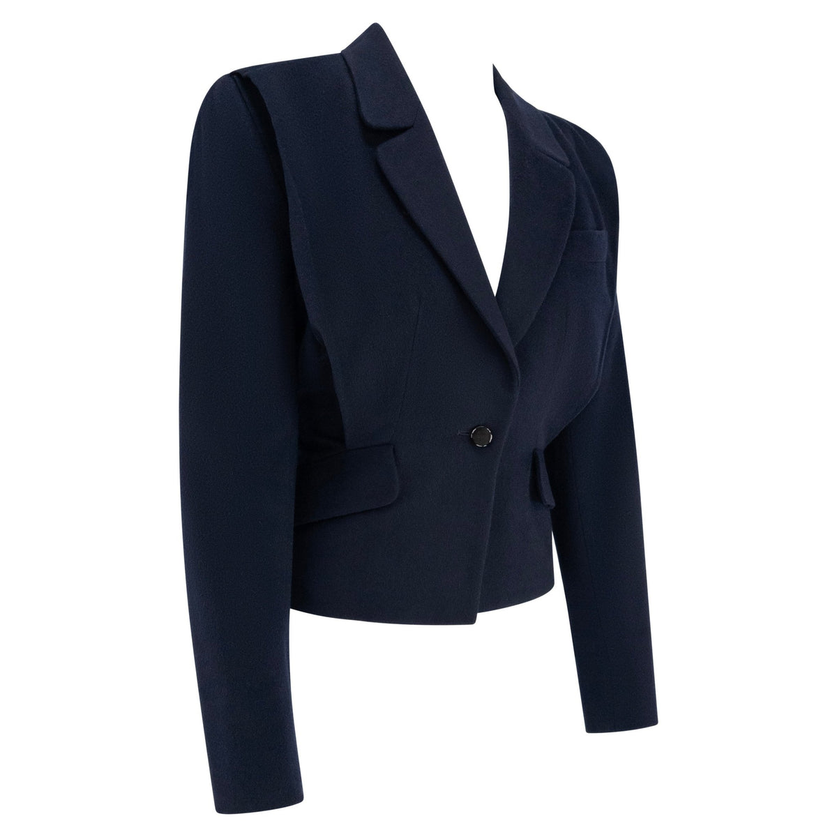 1980s Donna Karan Navy Blue Felted Wool Cashmere Blazer - RealList
