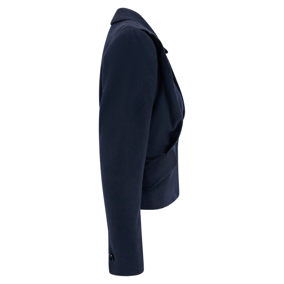 1980s Donna Karan Navy Blue Felted Wool Cashmere Blazer - RealList