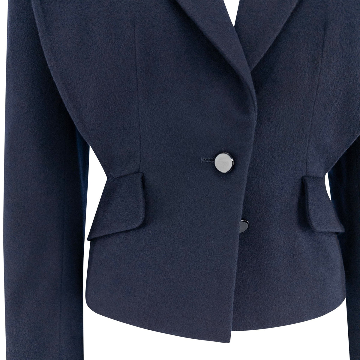 1980s Donna Karan Navy Blue Felted Wool Cashmere Blazer - RealList