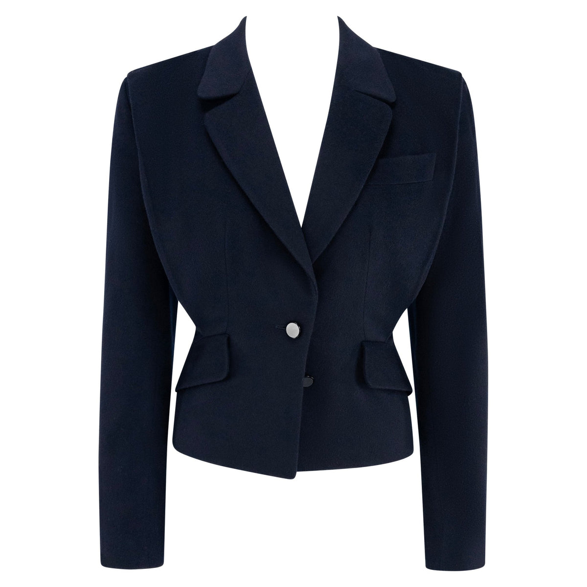 1980s Donna Karan Navy Blue Felted Wool Cashmere Blazer - RealList