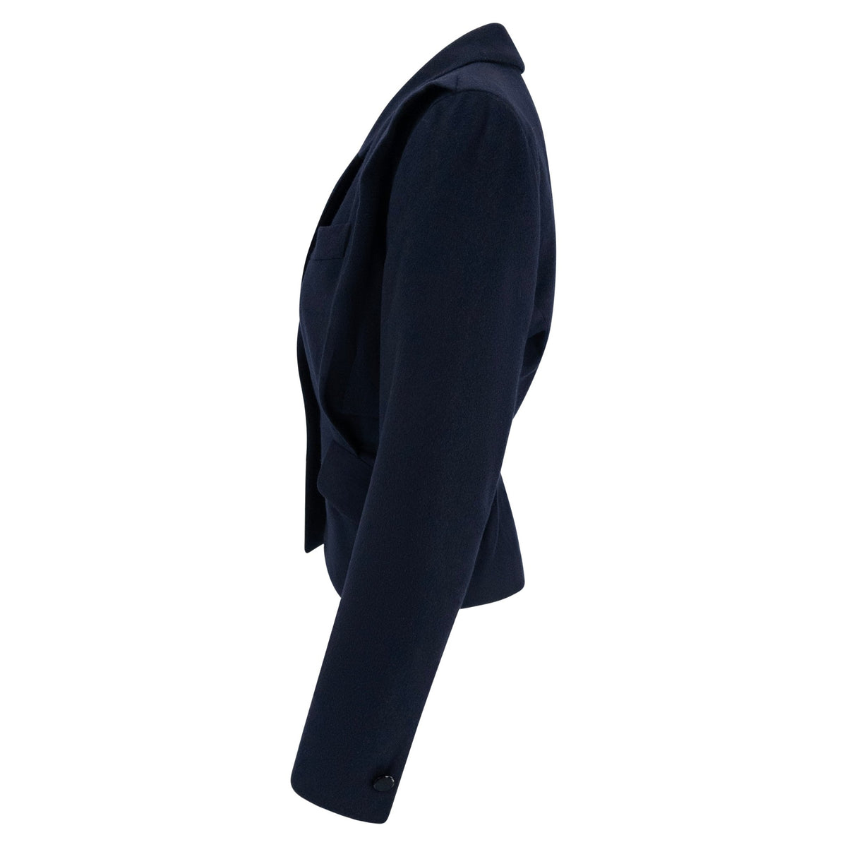 1980s Donna Karan Navy Blue Felted Wool Cashmere Blazer - RealList