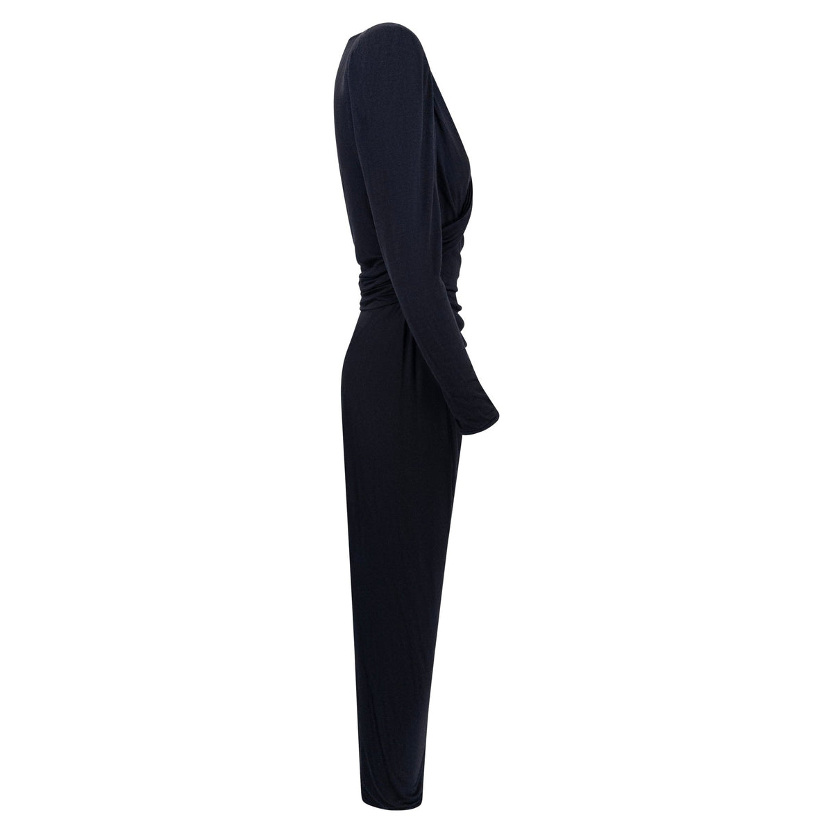 1980s Emanuel Ungaro Black Stretch Jersey Wrap - Style Long Sleeve Gown - RealList