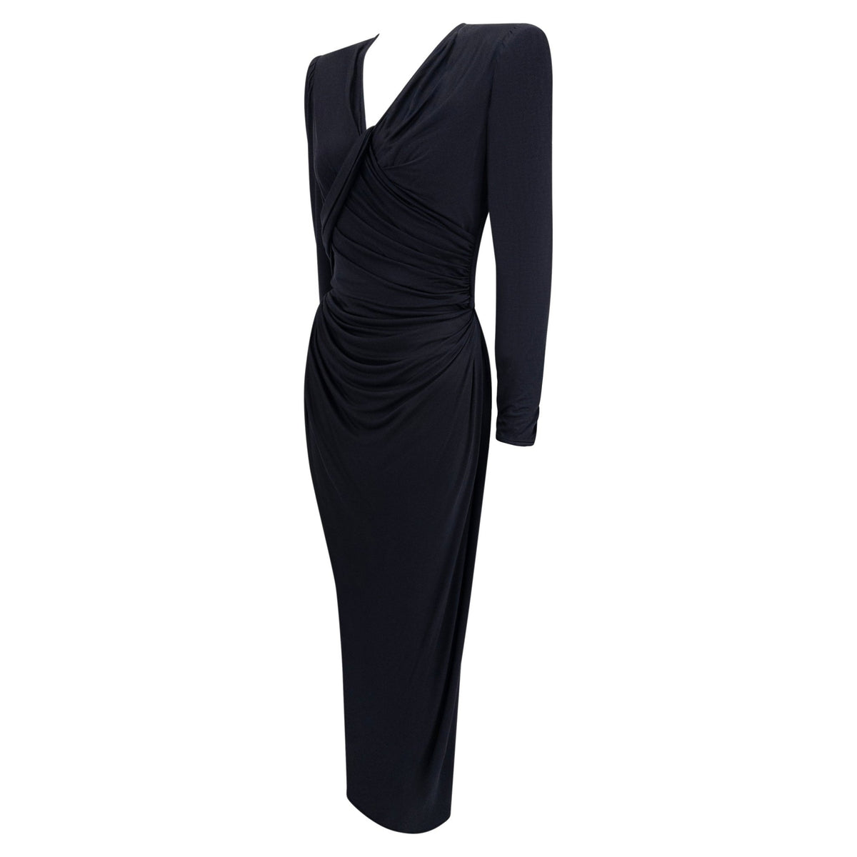 1980s Emanuel Ungaro Black Stretch Jersey Wrap - Style Long Sleeve Gown - RealList