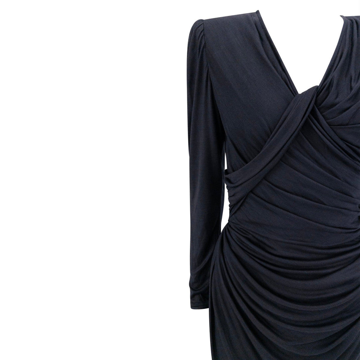 1980s Emanuel Ungaro Black Stretch Jersey Wrap - Style Long Sleeve Gown - RealList