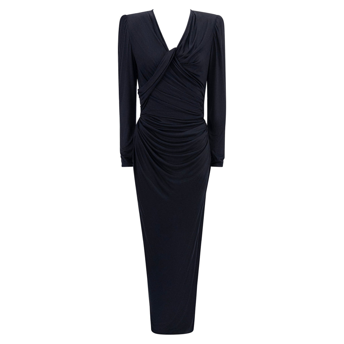 1980s Emanuel Ungaro Black Stretch Jersey Wrap - Style Long Sleeve Gown - RealList