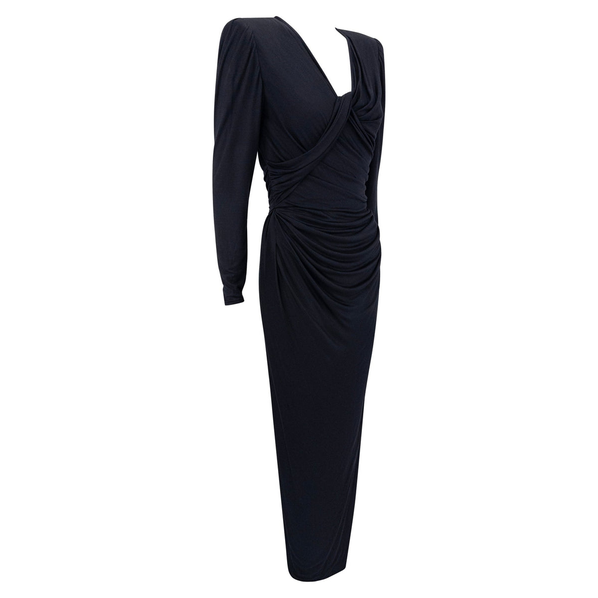 1980s Emanuel Ungaro Black Stretch Jersey Wrap - Style Long Sleeve Gown - RealList