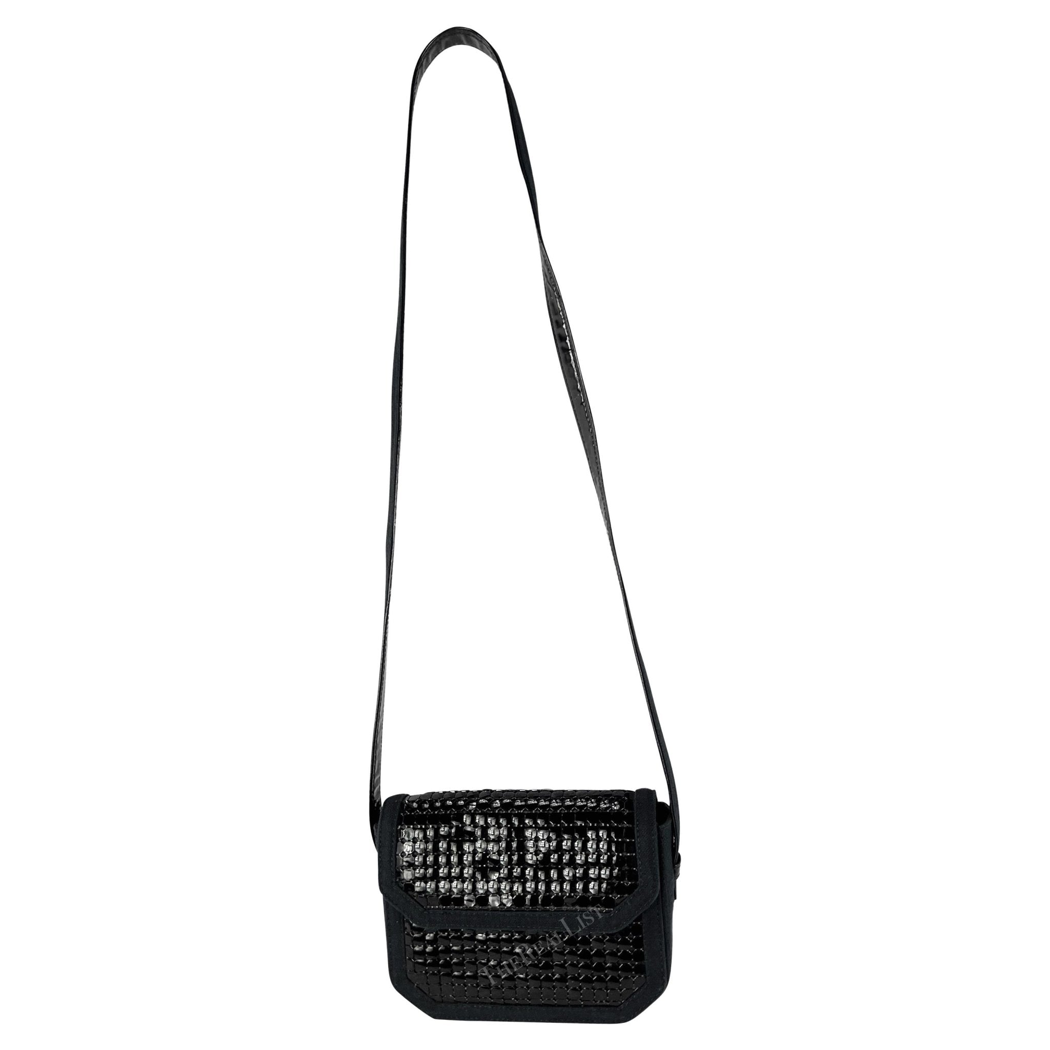 1980s Gianni Versace Black Oroton Canvas Crossbody Bag - RealList