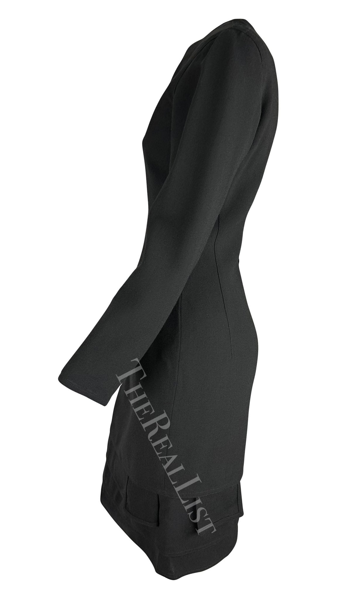 1980s Gianni Versace Black Tiered Hem Long Sleeve Dress - RealList