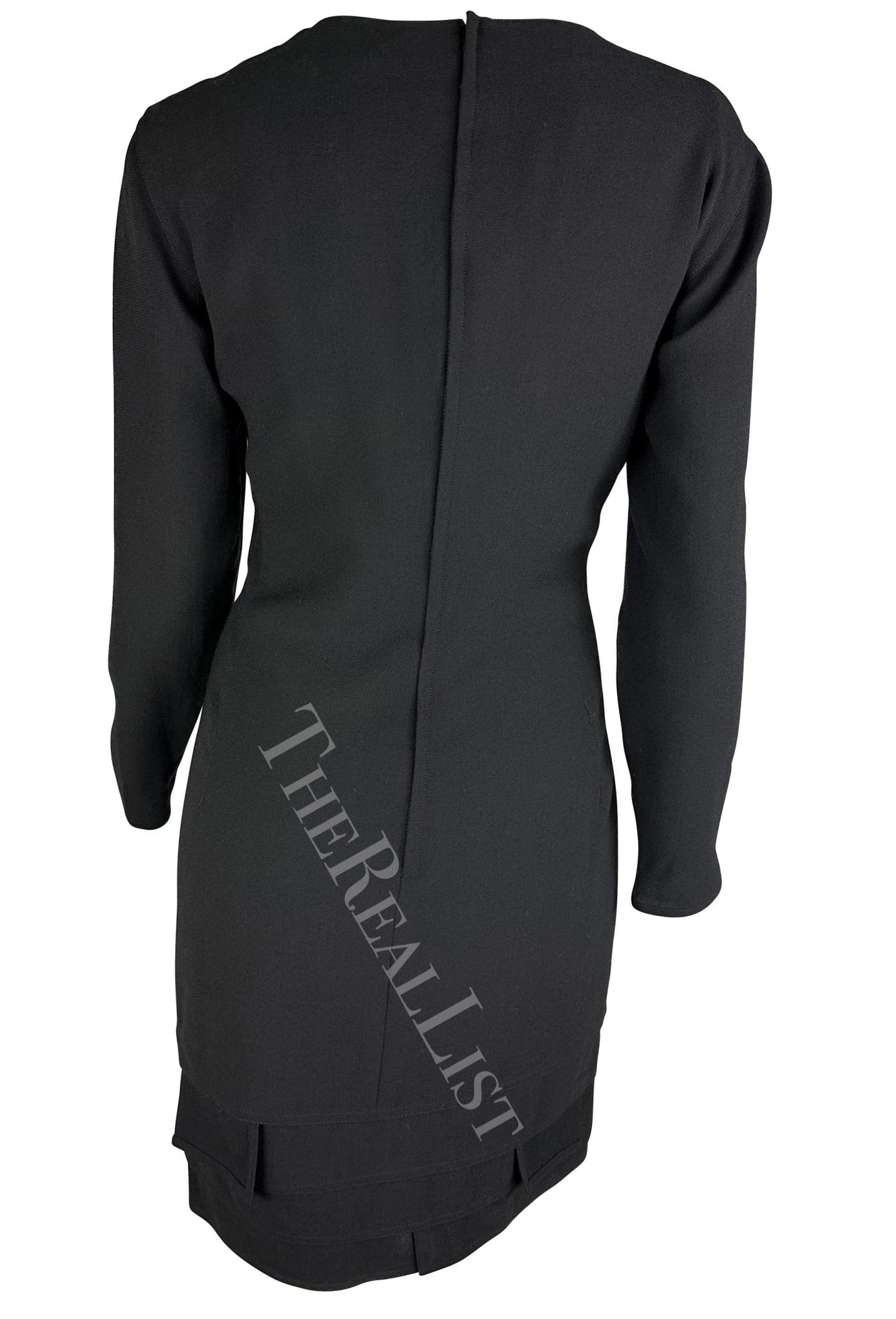 1980s Gianni Versace Black Tiered Hem Long Sleeve Dress - RealList