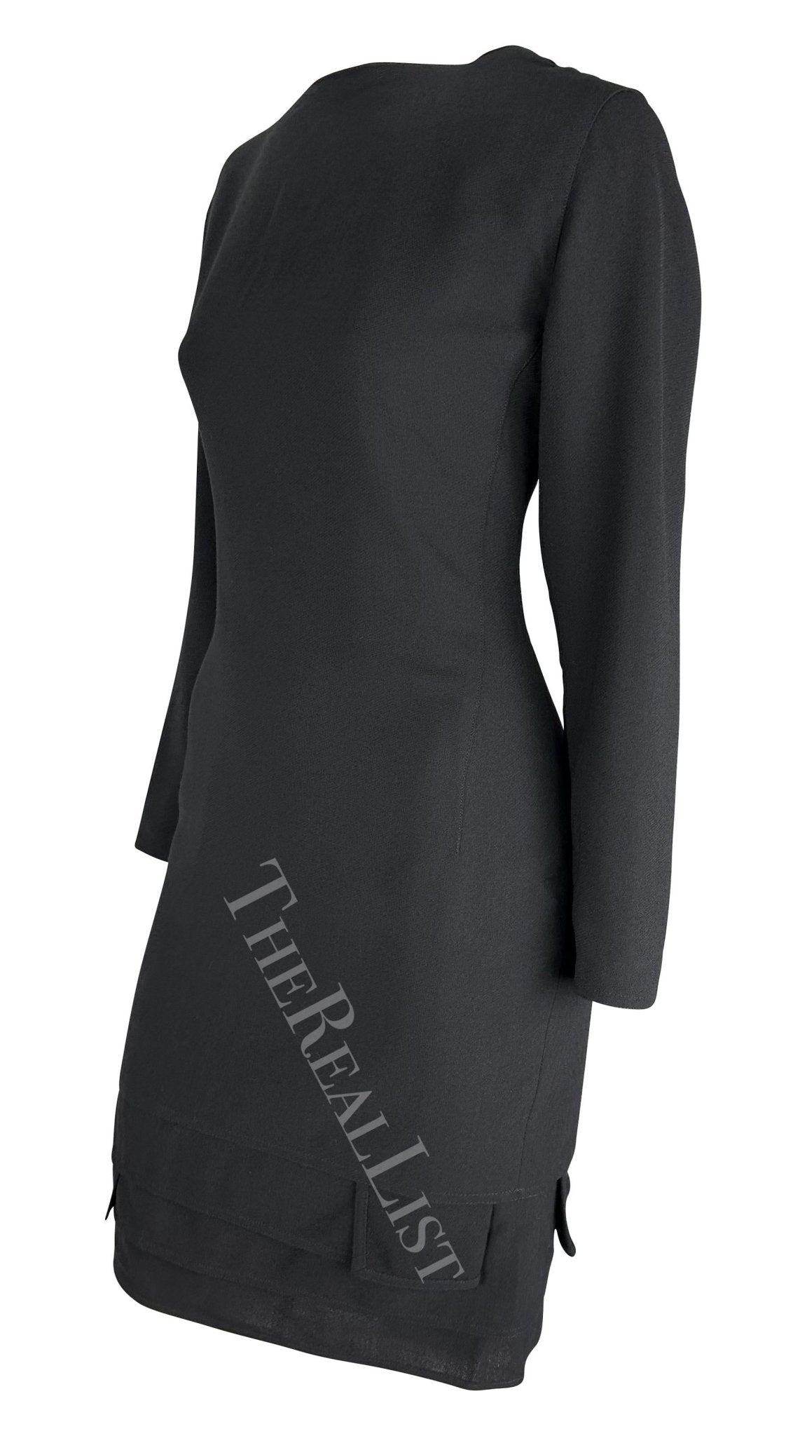 1980s Gianni Versace Black Tiered Hem Long Sleeve Dress - RealList
