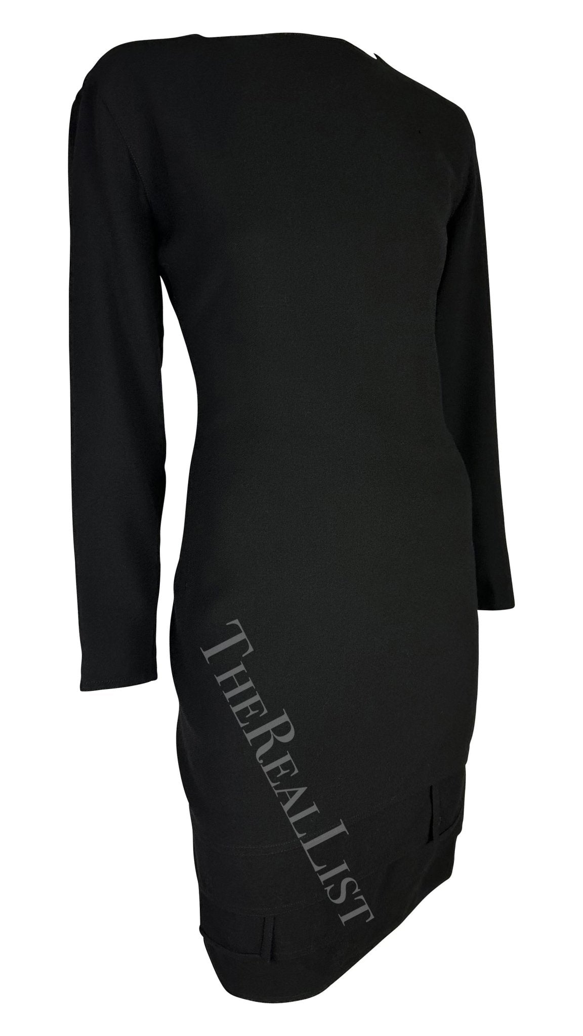 1980s Gianni Versace Black Tiered Hem Long Sleeve Dress - RealList