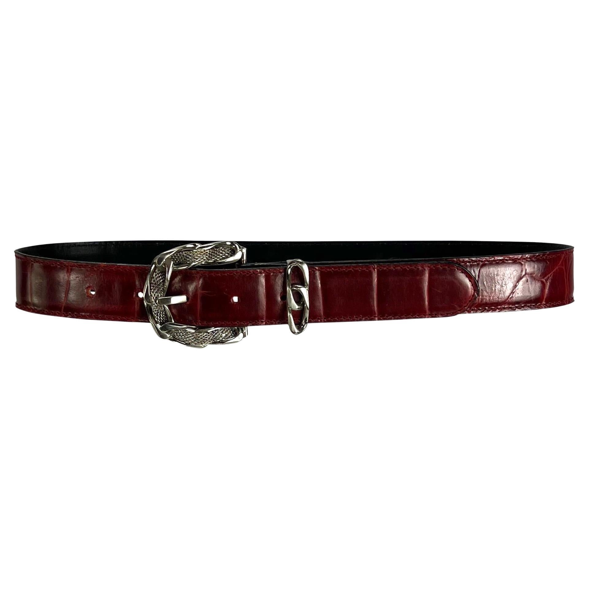 1980s Gianni Versace Chain Buckle Red Crocodile Embossed Leather Belt - RealList