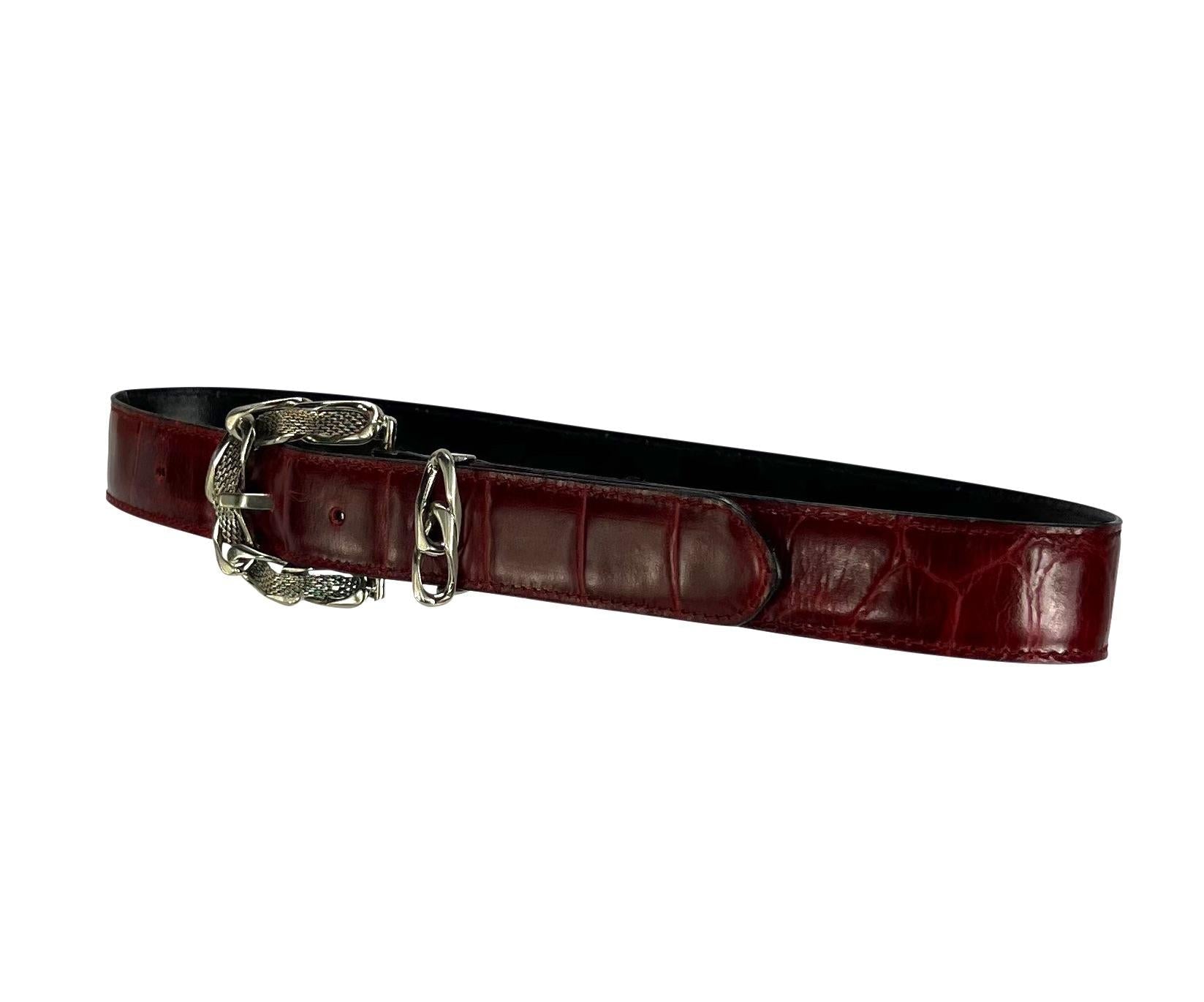 1980s Gianni Versace Chain Buckle Red Crocodile Embossed Leather Belt - RealList