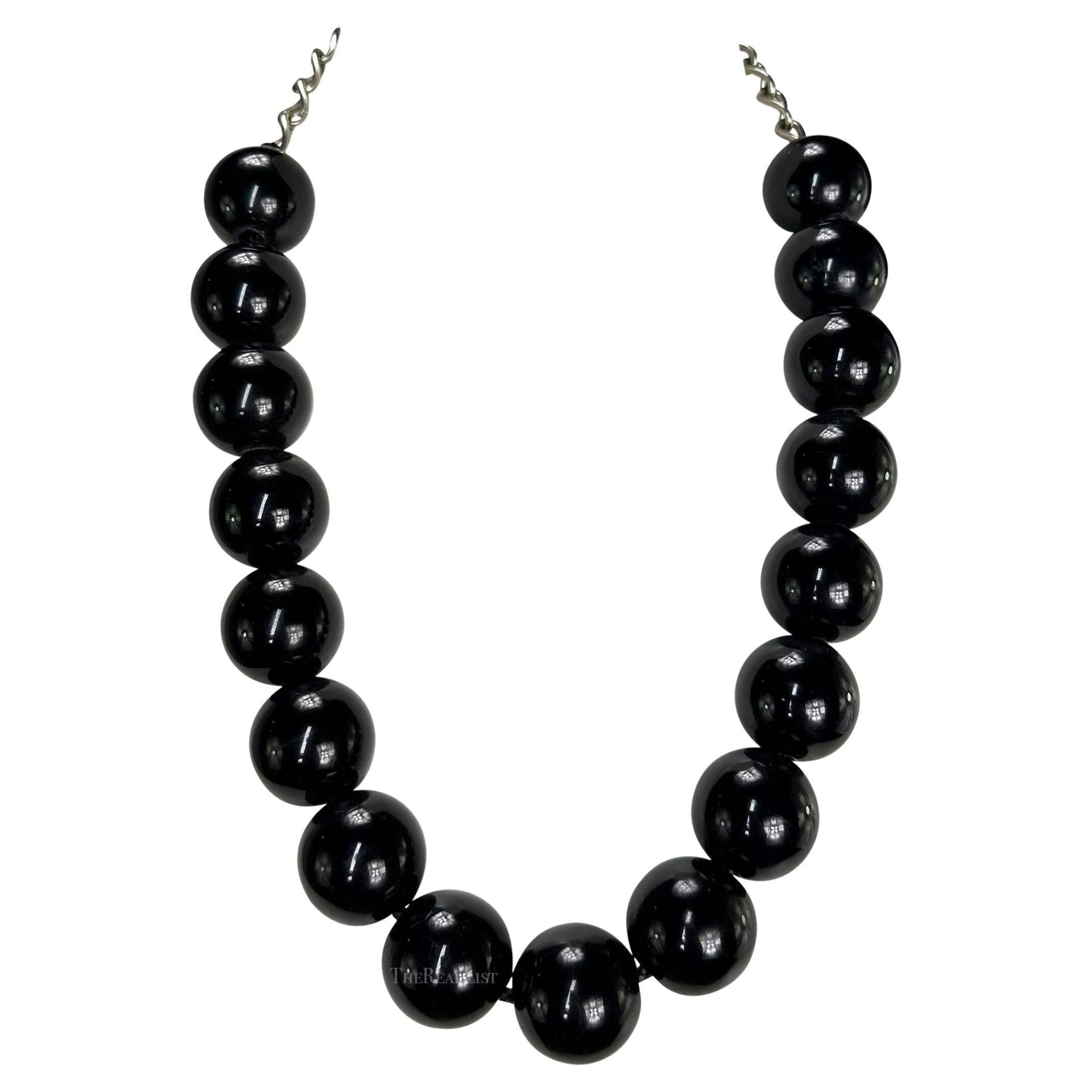 1980s Gianni Versace Oversized Black Lacquer Bead Chain Necklace - RealList