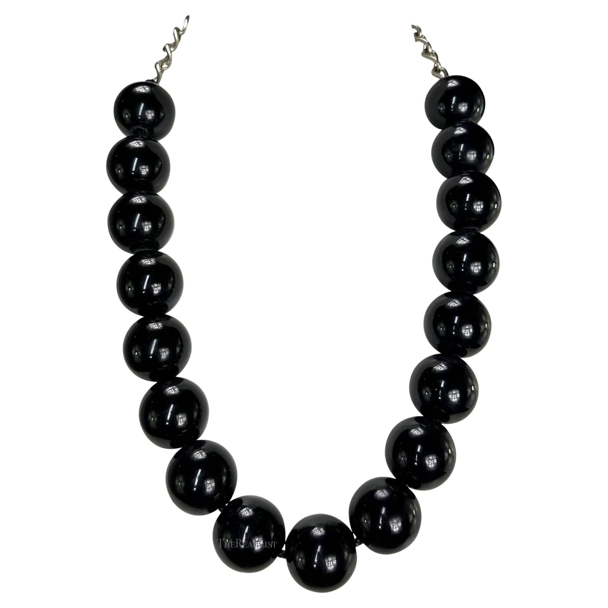 1980s Gianni Versace Oversized Black Lacquer Bead Chain Necklace - RealList