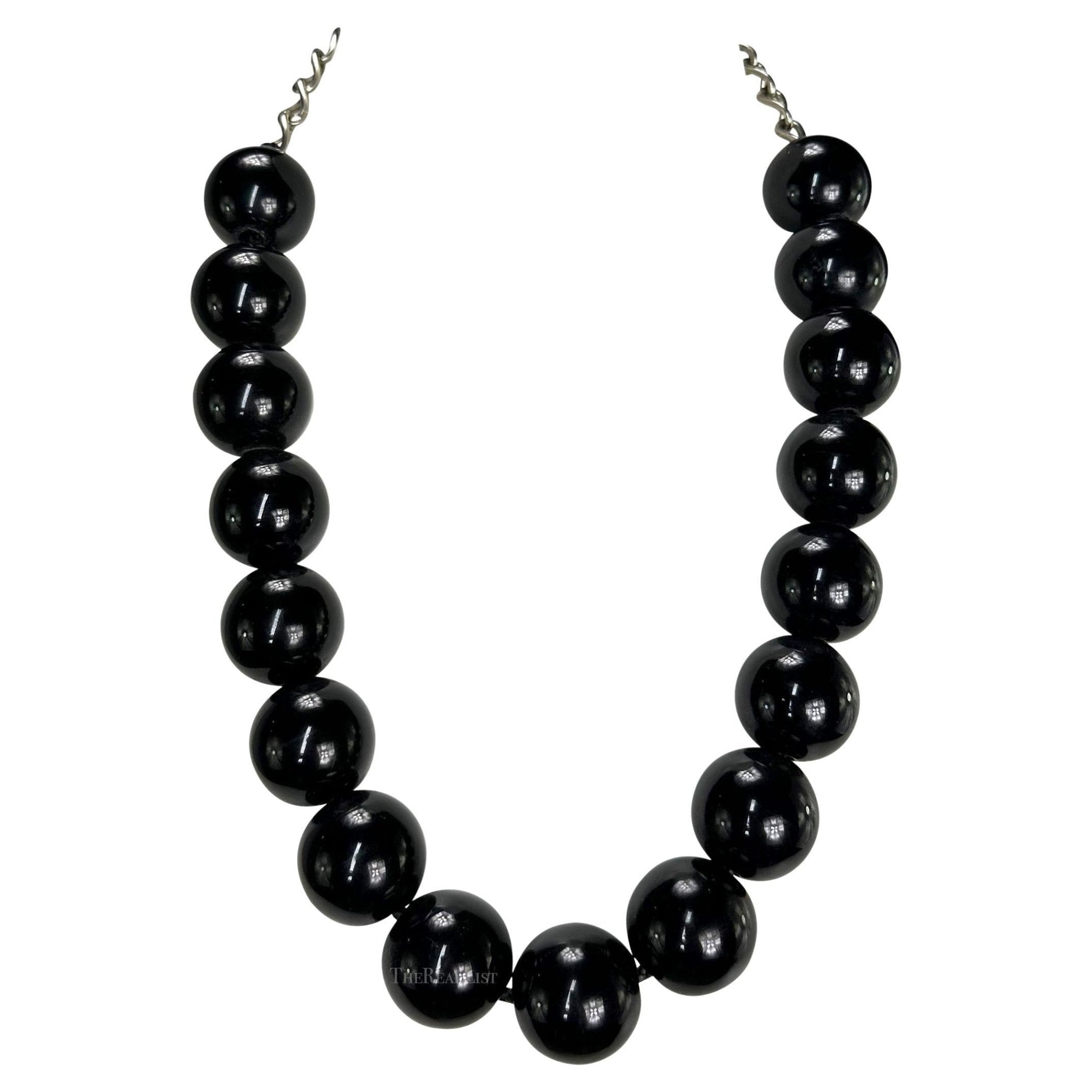 1980s Gianni Versace Oversized Black Lacquer Bead Chain Necklace - RealList