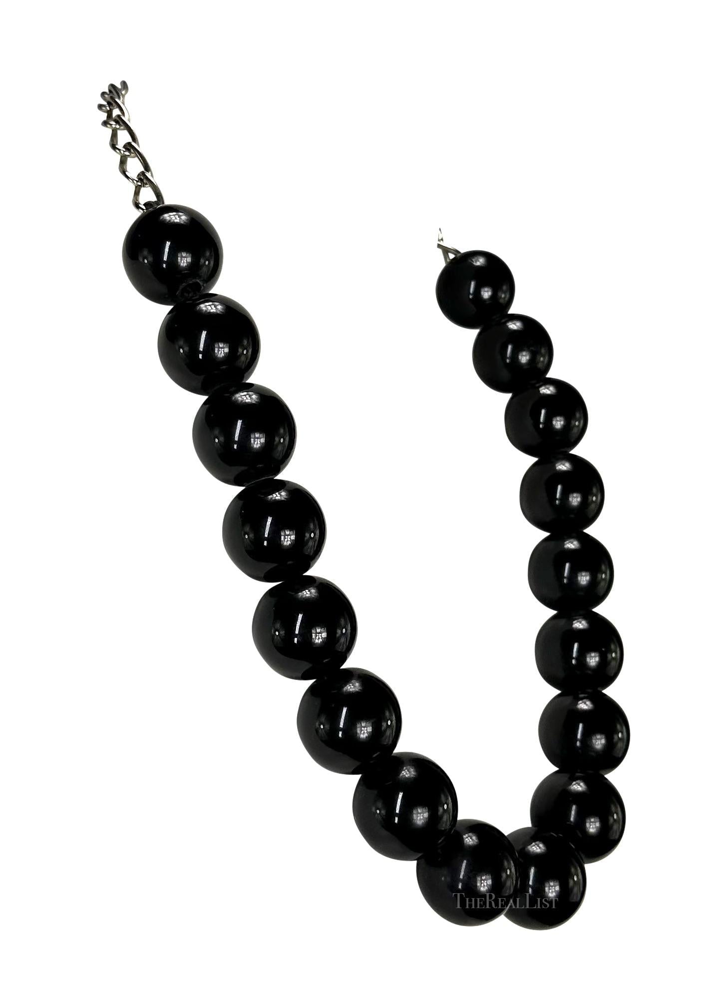 1980s Gianni Versace Oversized Black Lacquer Bead Chain Necklace - RealList